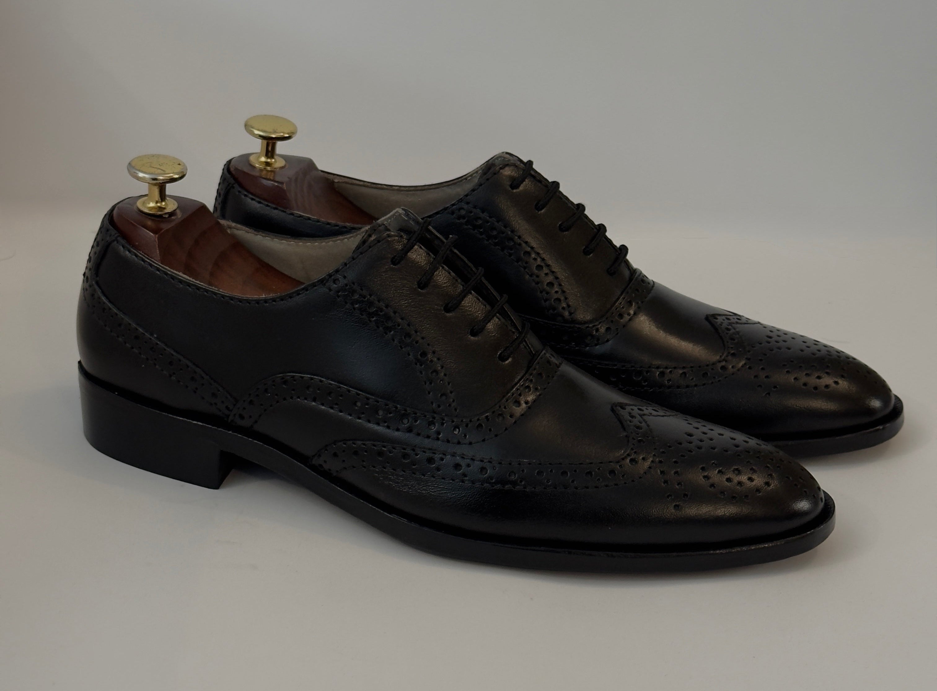 Black Wingtip Oxfords — Handcrafted with Traditional Broguing