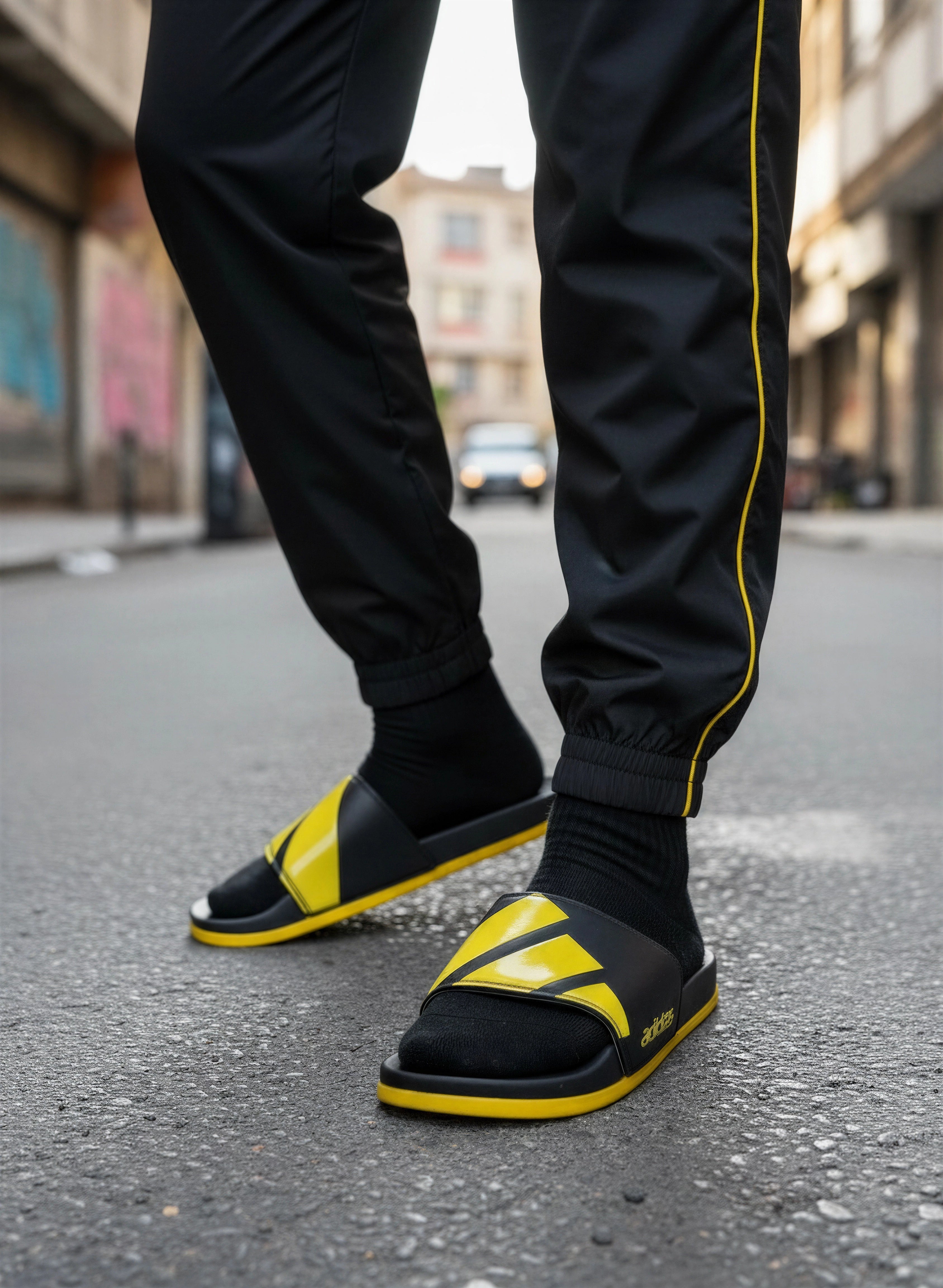 Adilette yellow black slides